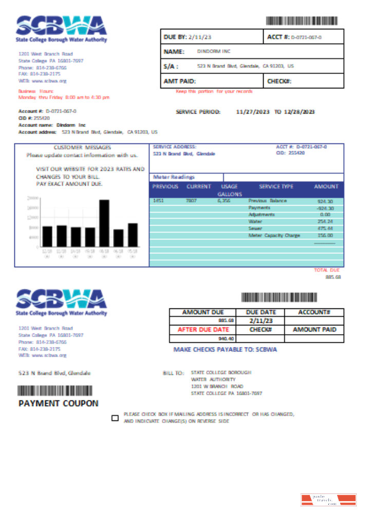 SCBWA water utility business bill,  SCR PSD template